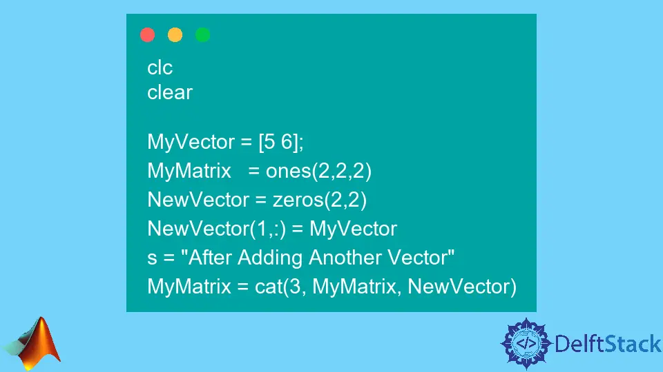 How to Append Vector to 3D Matrix in MATLAB