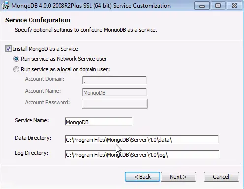 Anpassung des MongoDB-Dienstes