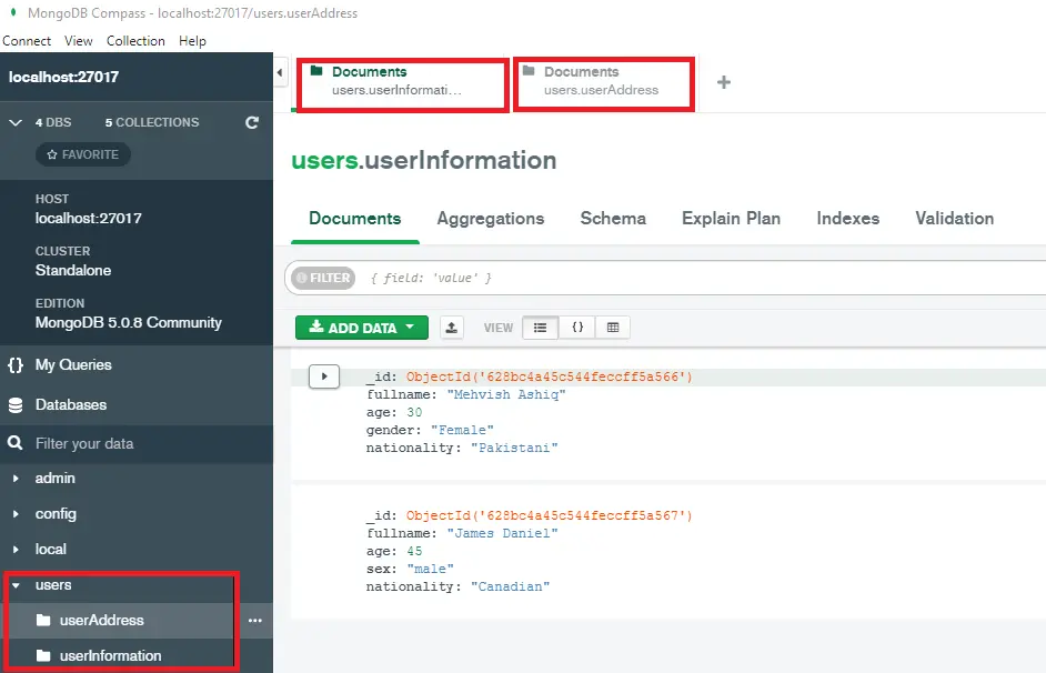 combine dos colecciones en una colección usando mongodb - colecciones abiertas de brújula