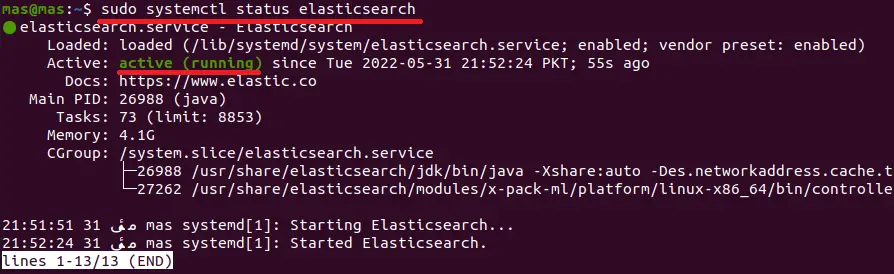 installer et utiliser elasticsearch sur windows et ubuntu - état elasticsearch sur ubuntu