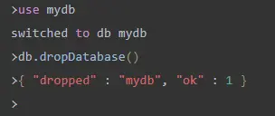 use dropDatabase() command to delete