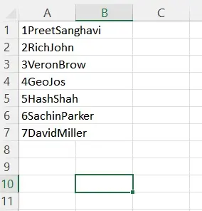 Vue du fichier CSV