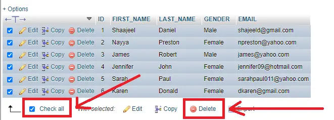 best way to delete all rows in mysql database using phpmyadmin - delete all rows in phpmyadmin