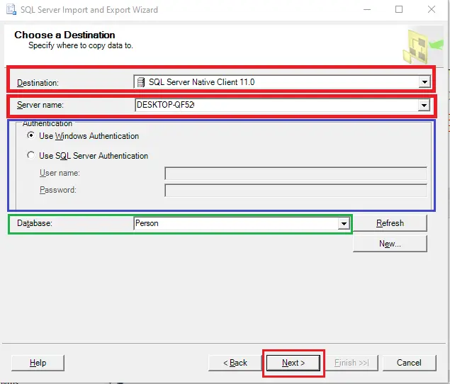 copy data from one database to another - select destination in mssql server