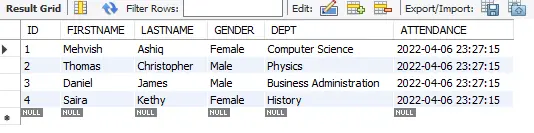 copy rows in the mysql database - attendance table