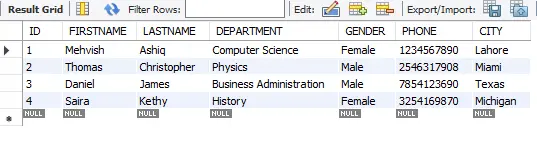 复制 mysql 数据库中的行 - 学生表