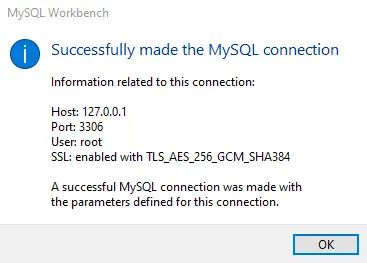 créer une nouvelle base de données dans mysql workbench - connecté créé avec succès