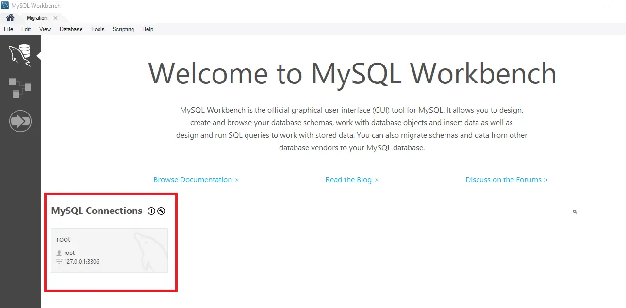 create new database in mysql workbench - connections