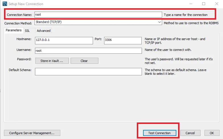 créer une nouvelle base de données dans mysql workbench - créer une connexion