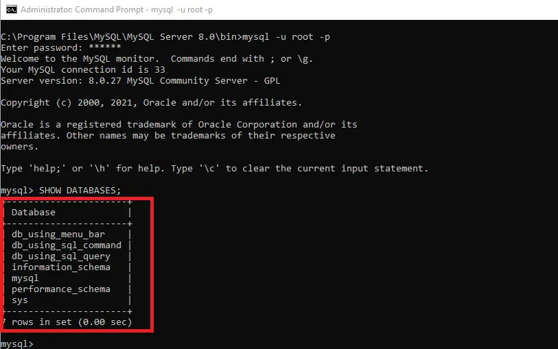 mysql ワークベンチで新しいデータベースを作成します-cmd パート b を使用してデータベースを作成します