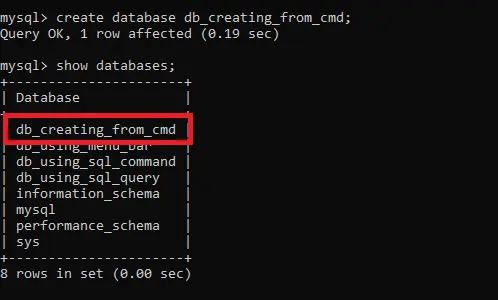 Erstellen Sie eine neue Datenbank in MySQL Workbench - Erstellen Sie eine Datenbank mit cmd Teil c