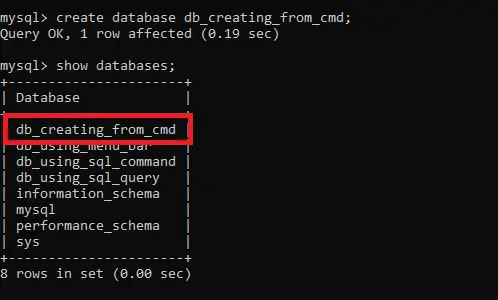 create new database in mysql workbench - create database using cmd part c