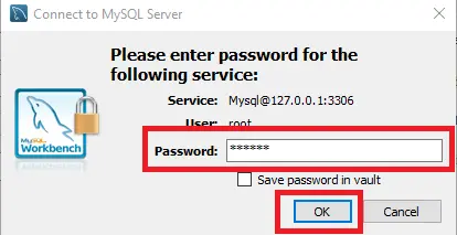 create new database in mysql workbench - enter password