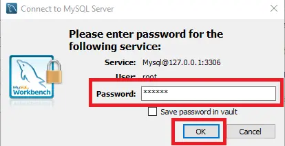 mysql ワークベンチに新しいデータベースを作成します-パスワードを入力します