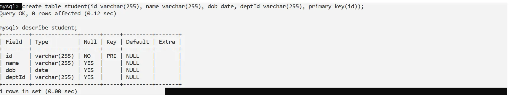 create student-parent table with primary key