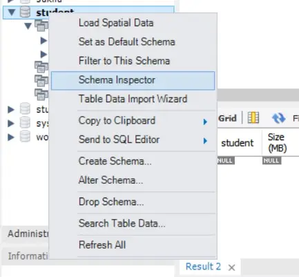 get the size of mysql database - schema inspector