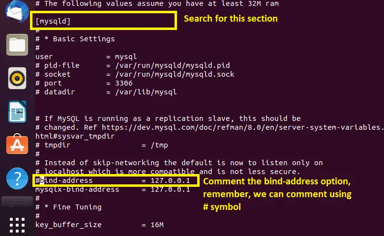 different ways to connect a remote mysql server using ubuntu- comment bind address on ubuntu