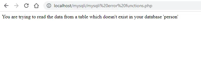 display errors using mysqli error functions - custom error message using mysqli_errno
