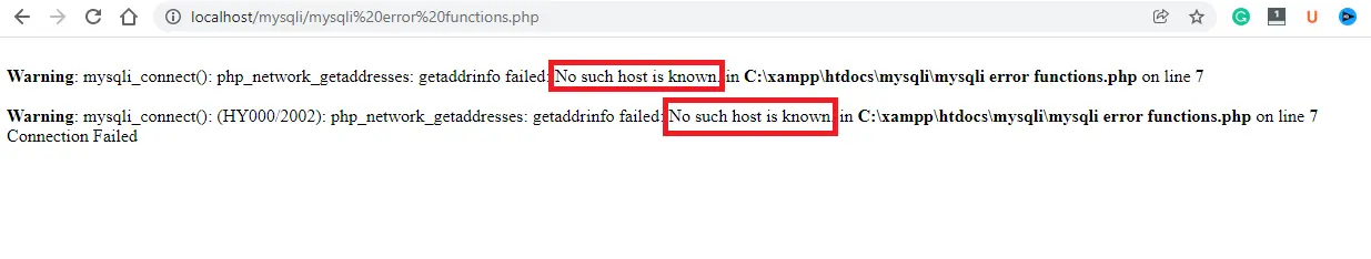 afficher les erreurs en utilisant les fonctions d&rsquo;erreur mysqli - erreur en utilisant mysqli_connect_error partie a