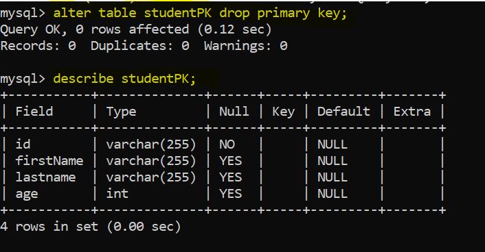 MySQL テーブルから制約を削除する