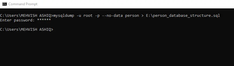 export mysql database using mysqldump - export database structure only