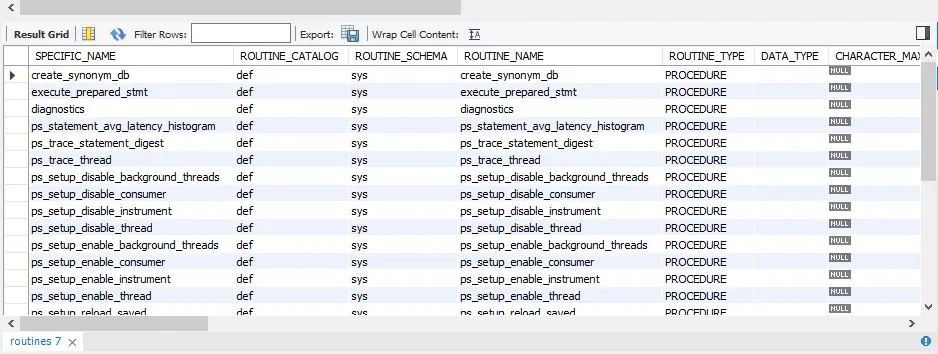 listen Sie alle gespeicherten Prozeduren in mysql auf - listen Sie alle Prozeduren aller Datenbanken auf, die die Routinentabelle verwenden