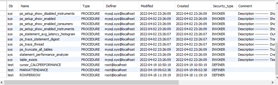mysql의 모든 저장 프로시저 나열 - 모든 프로시저 나열
