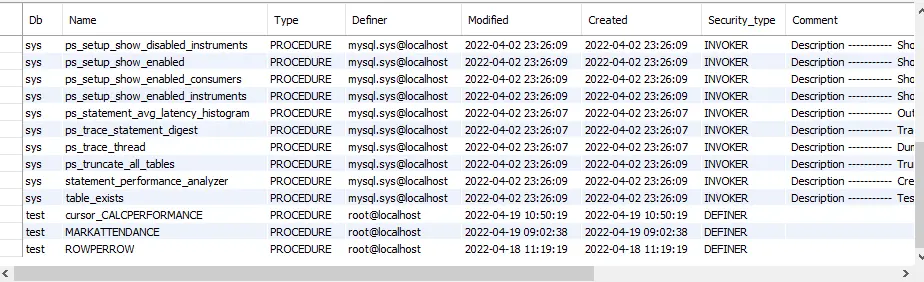 enumerar todos los procedimientos almacenados en mysql - enumerar todos los procedimientos