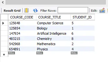 opération moins dans mysql - données de la table de cours