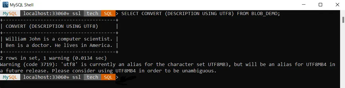 MySQL Blob から文字列へ - CONVERT