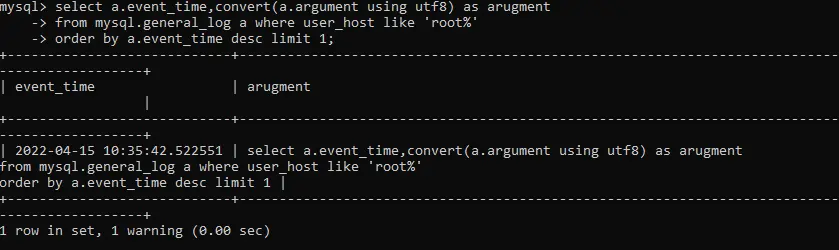 mysql command history cmd for last query