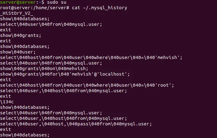 Historial de comandos mysql usando ubuntu primera parte