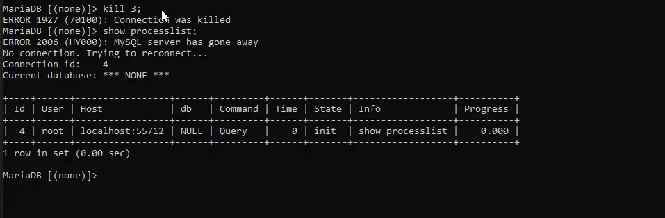 MySQL-Kill-Verbindung – Schritt 3