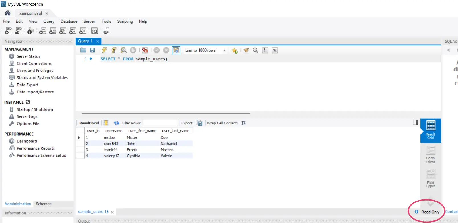 Table en lecture seule dans MySQL Workbench 8.0 Community Edition