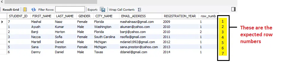 row_number dans mysql - row_number avec les deux clauses