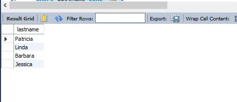 rechercher des lignes pour trouver des sous-chaînes dans mysql - trouver les noms de famille se terminant par un caractère générique à l&rsquo;aide