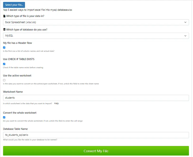 top 3 easiest ways to import excel file into mysql database - sqlizerio