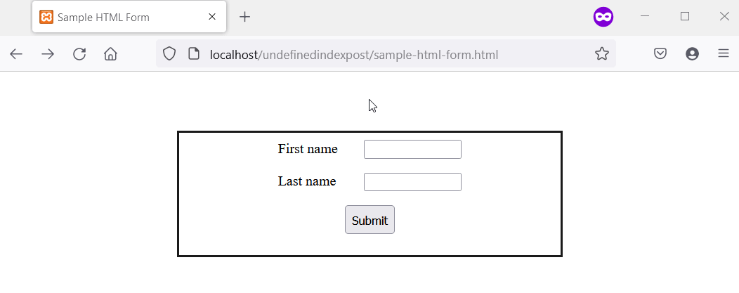 An HTML form filled out correctly