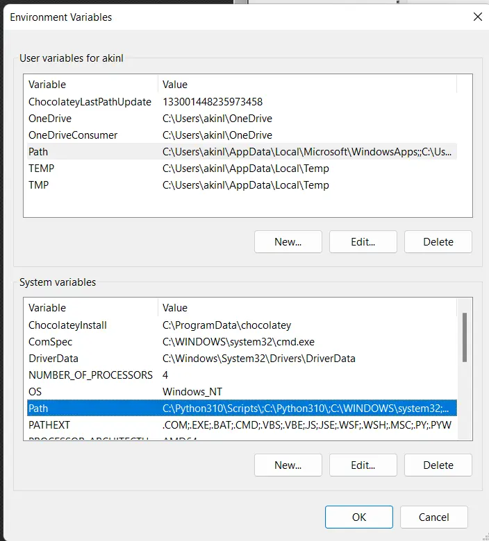 Editar variable de ruta