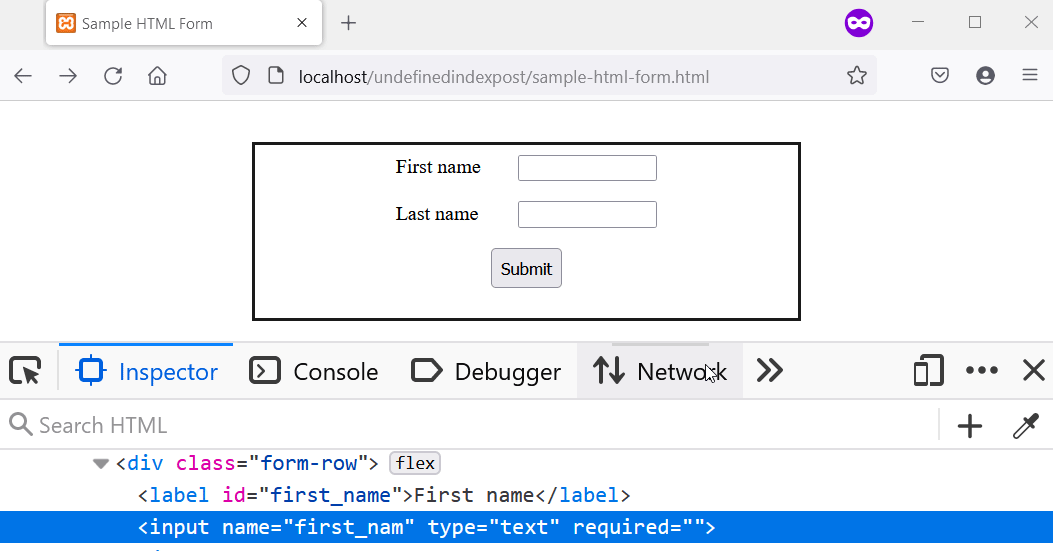 填写名称属性不正确的 HTML 表单