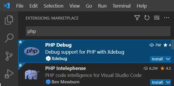 PHP Debug and Intelephense Extensions