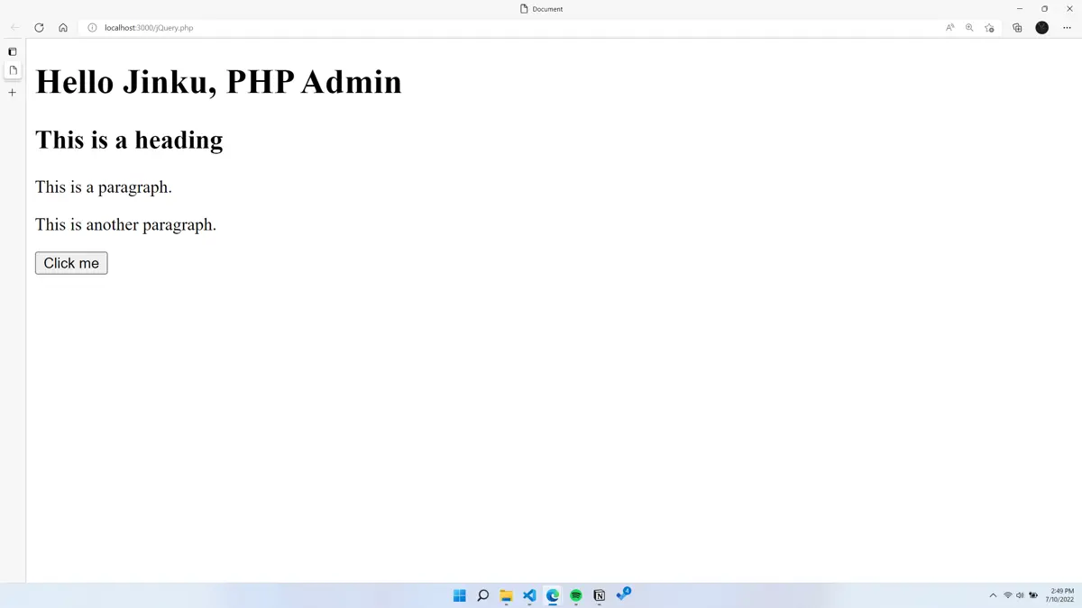 Gerenderte PHP-Datei vor dem Klicken auf die Schaltfläche