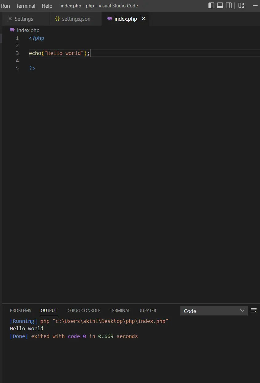 VS Code での PHP コードの実行