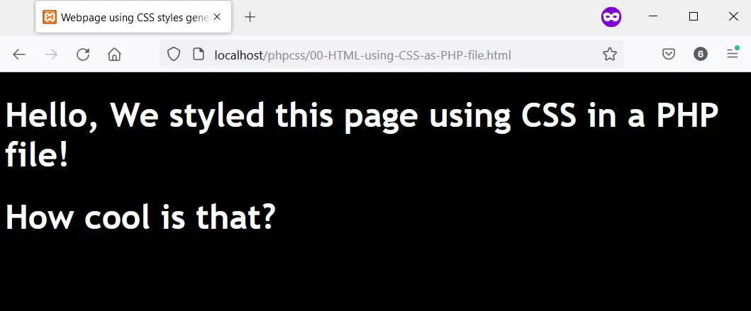 Mit CSS in PHP gestaltete Webseite