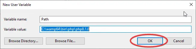 New User Variable with filled data of PHP installation directory