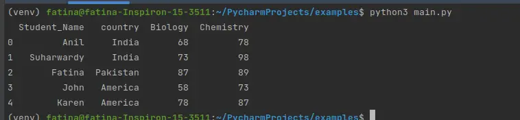 Beispiel Pandas Dataframe