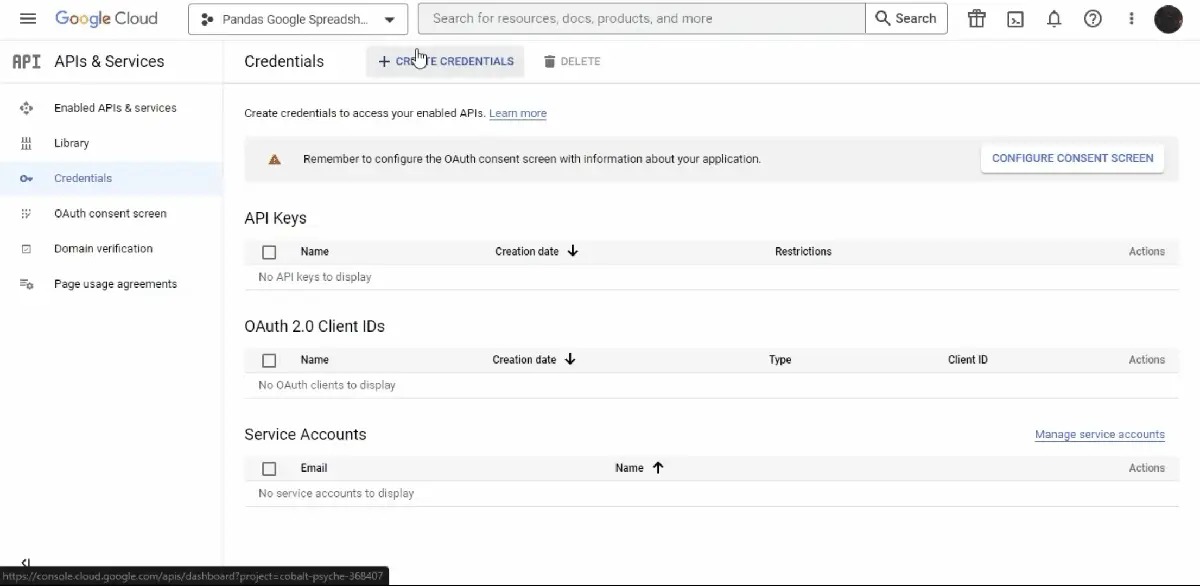 export pandas data frame to google sheets using python - create credentials