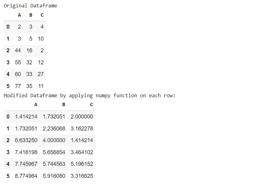 Pandas はすべての行に関数を適用します-numpy