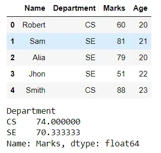 Pandas Grouped Data Mean Using agg() - Output