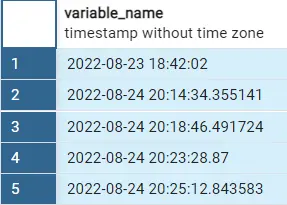 Insertar LOCALTIMESTAMP